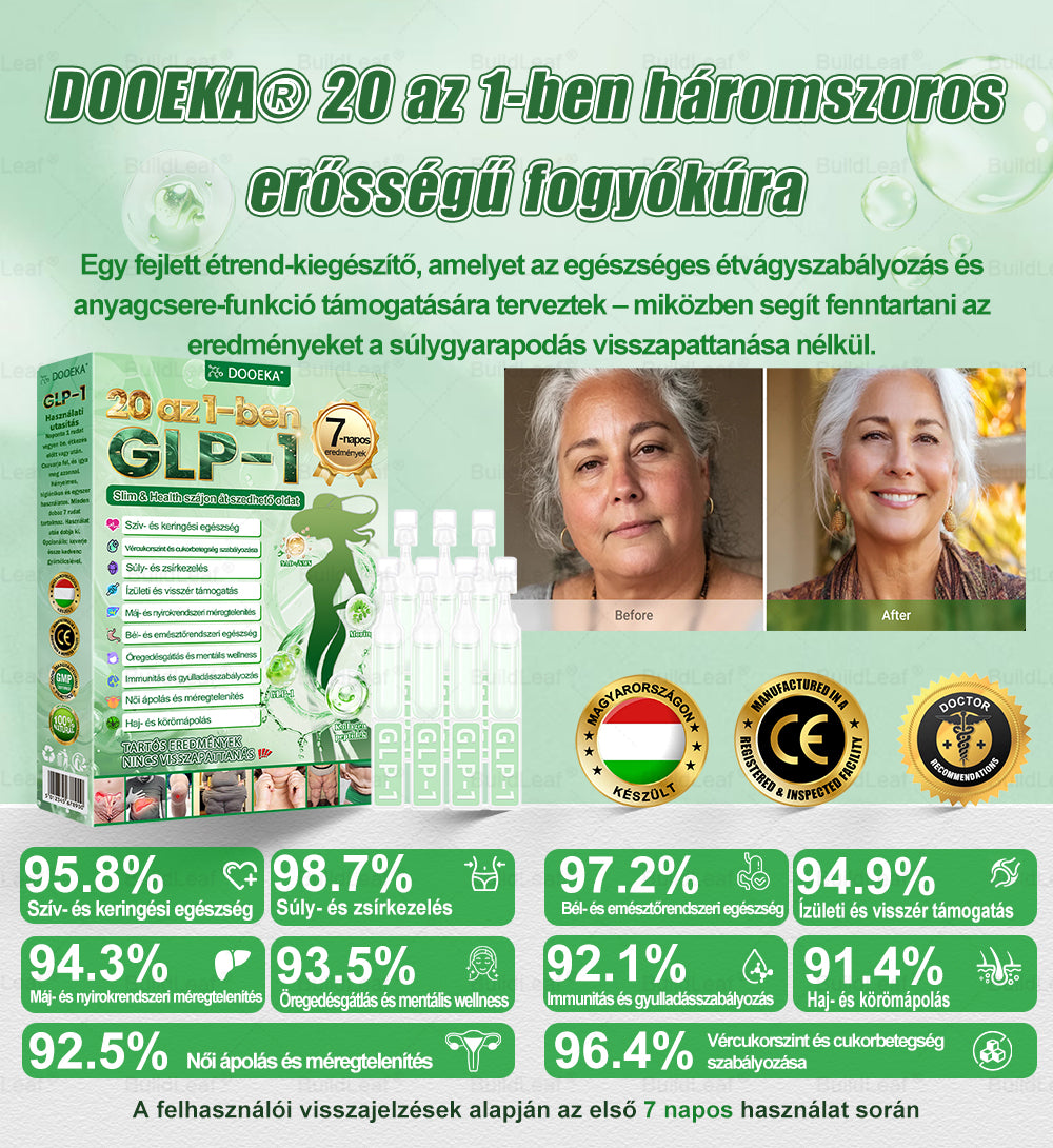 DOOEKA® GLP-1 20-az-1 Slim & Health Orális Oldat – Egyszerű napi használat, látványos eredmény 7 nap alatt, 100 milliárd aktív probiotikummal ✅ testsúlykezelés, szív-, cukorbetegség-, bél- és női egészség, feszes bőr, energia.