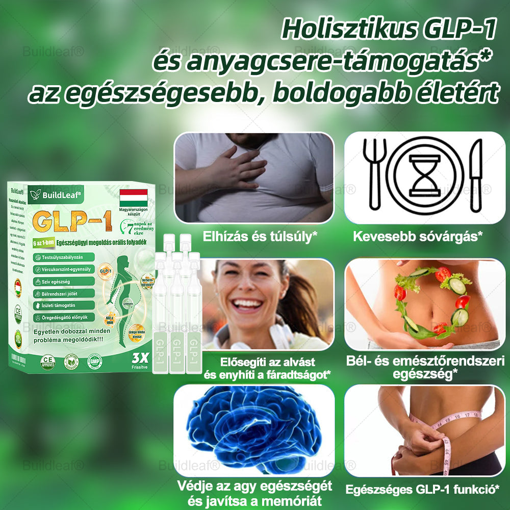 ✈️BuildLeaf® GLP-1 6 az 1-ben egészségügyi oldat szájon át szedhető folyadék ✅ Elhízás, szív- és érrendszeri egészség, cukorbetegség, alvási apnoe, bélrendszeri egészség, ízületi problémák és egyebek esetén