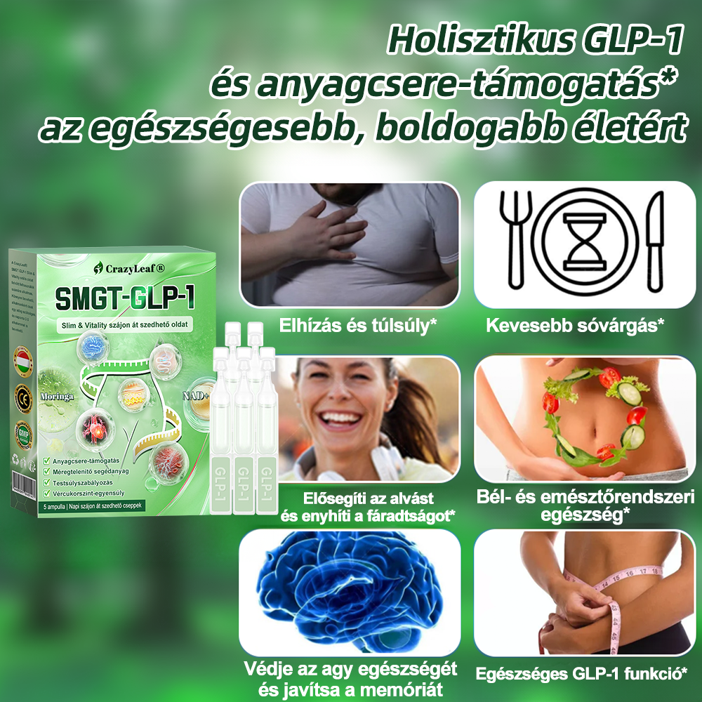 🎖️Klinikailag igazolt | CrazyLeaf® SMGT-GLP-1 Slim & Vitality – orális megoldás makacs súly, vérnyomás, cukor, zsírmáj, ízületi fájdalom, fáradtság, alacsony energia és megereszkedett bőr ellen. Jobb egészség, több energia!