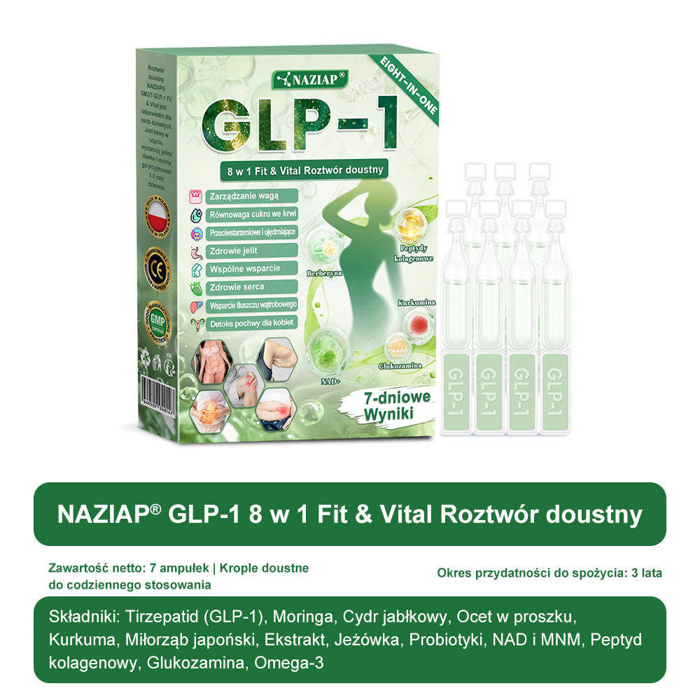 ✨✨NAZIAP® GLP-1 8 w 1 Fit & Vital roztwór doustny – Raz dziennie, widoczne zmiany w ciągu 7 dni / W przypadku otyłości, zdrowia serca i układu krążenia, cukrzycy, bezdechu sennego, zdrowia jelit, problemów ze stawami i wielu innych