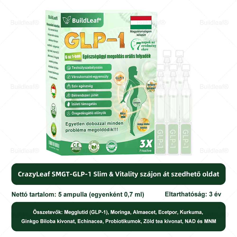 ✈️BuildLeaf® GLP-1 6 az 1-ben egészségügyi oldat szájon át szedhető folyadék ✅ Elhízás, szív- és érrendszeri egészség, cukorbetegség, alvási apnoe, bélrendszeri egészség, ízületi problémák és egyebek esetén