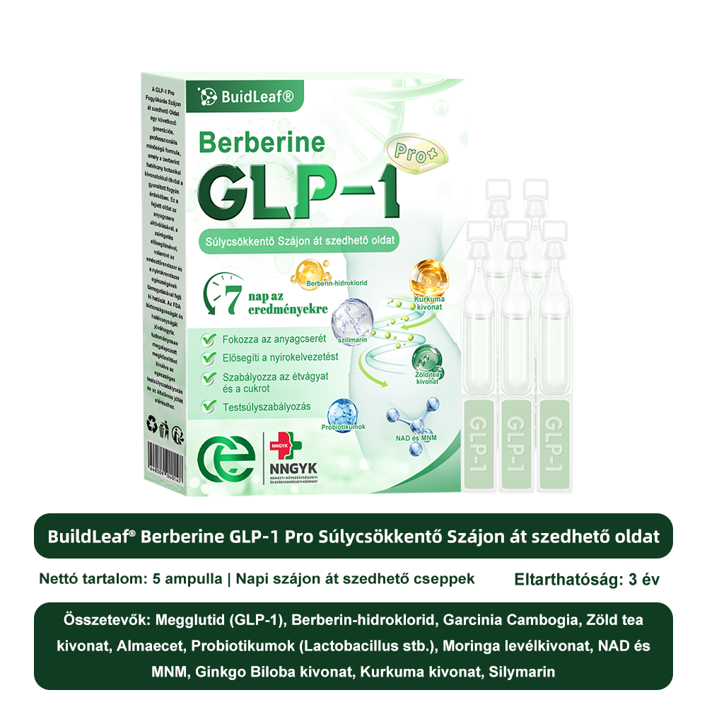 🍀 Klinikai kutatásokkal igazolt | A BuildLeaf® Berberine GLP-1 Pro Súlycsökkentő Szájon át szedhető oldat segíthet a makacs súlytöbblet, anyagcsere- és energiaproblémák kezelésében, támogatva a jobb közérzetet és vitalitást