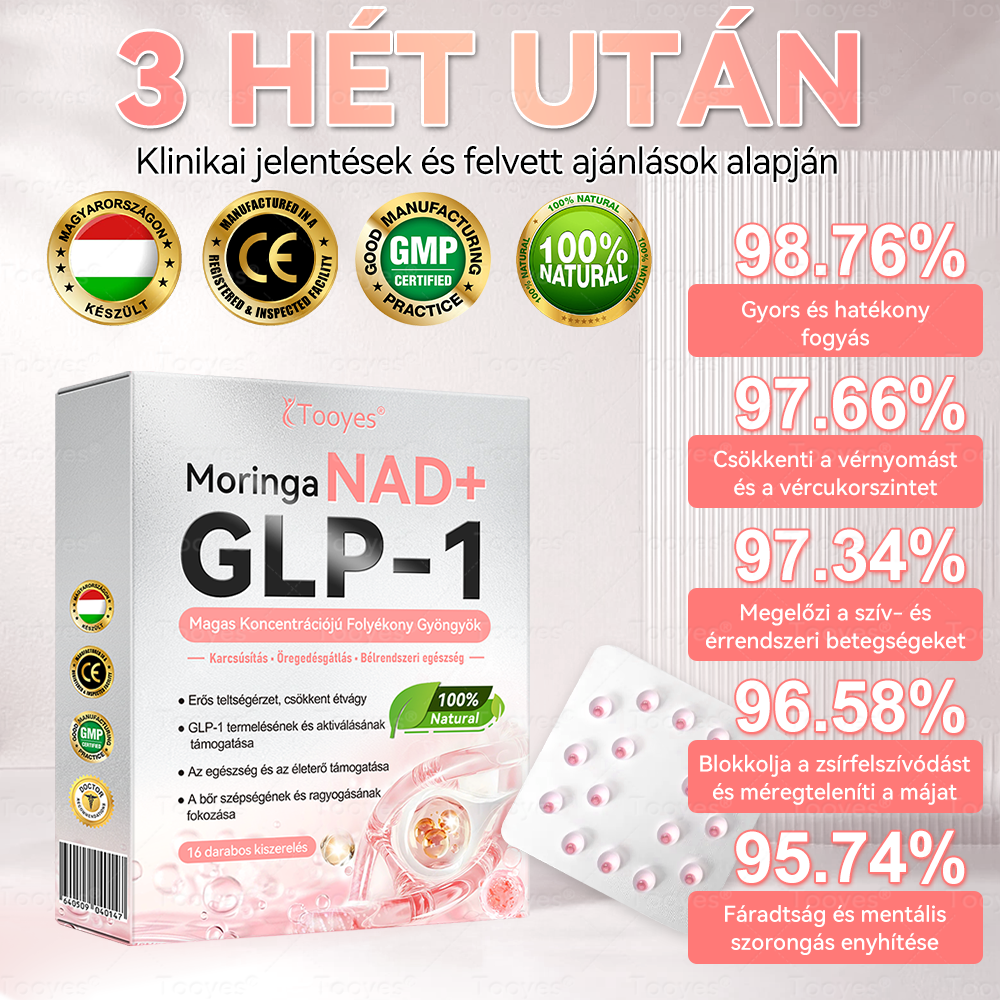 🏆Tooyes® GLP-1 Magas Koncentrációjú Folyékony Gyöngyök – NAD+, Moringa, HCA összetevőkkel (Fogyás, Öregedésgátlás, Bél- és Immunrendszer támogatás, Vércukorszint egyensúly, Szív- és Agyegészség) ⚡