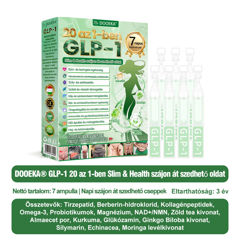 DOOEKA® GLP-1 20-az-1 Slim & Health Orális Oldat – Egyszerű napi használat, látványos eredmény 7 nap alatt, 100 milliárd aktív probiotikummal ✅ testsúlykezelés, szív-, cukorbetegség-, bél- és női egészség, feszes bőr, energia.