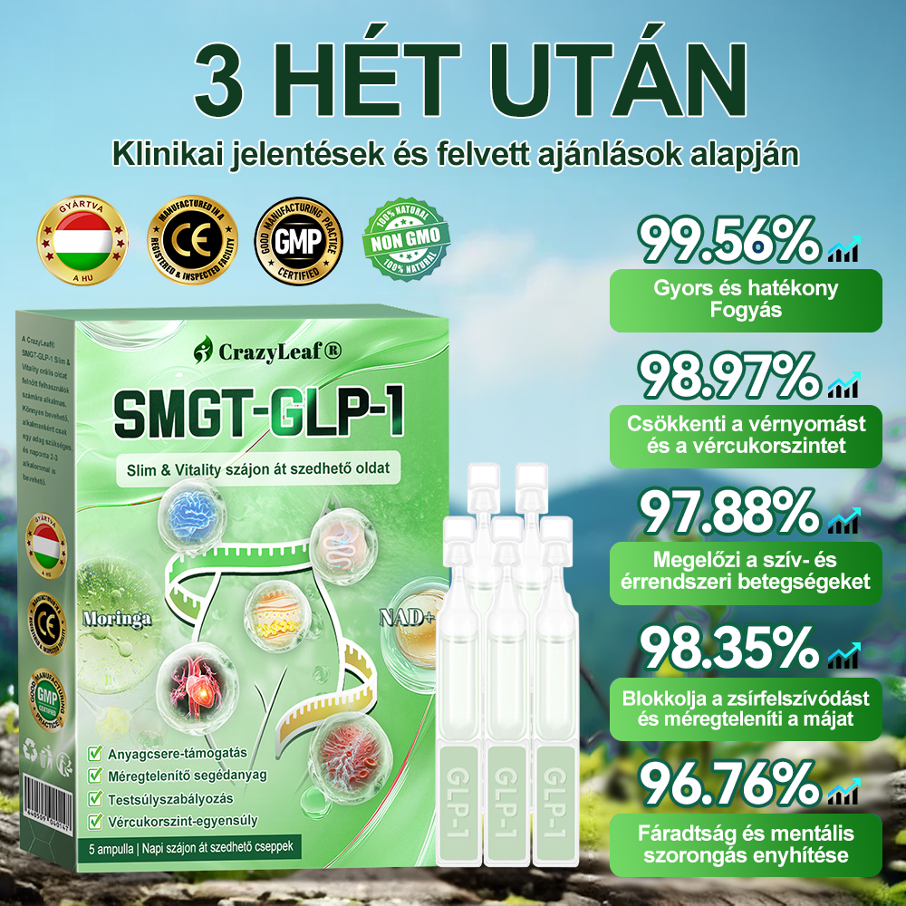 🎖️Klinikailag igazolt | CrazyLeaf® SMGT-GLP-1 Slim & Vitality – orális megoldás makacs súly, vérnyomás, cukor, zsírmáj, ízületi fájdalom, fáradtság, alacsony energia és megereszkedett bőr ellen. Jobb egészség, több energia!