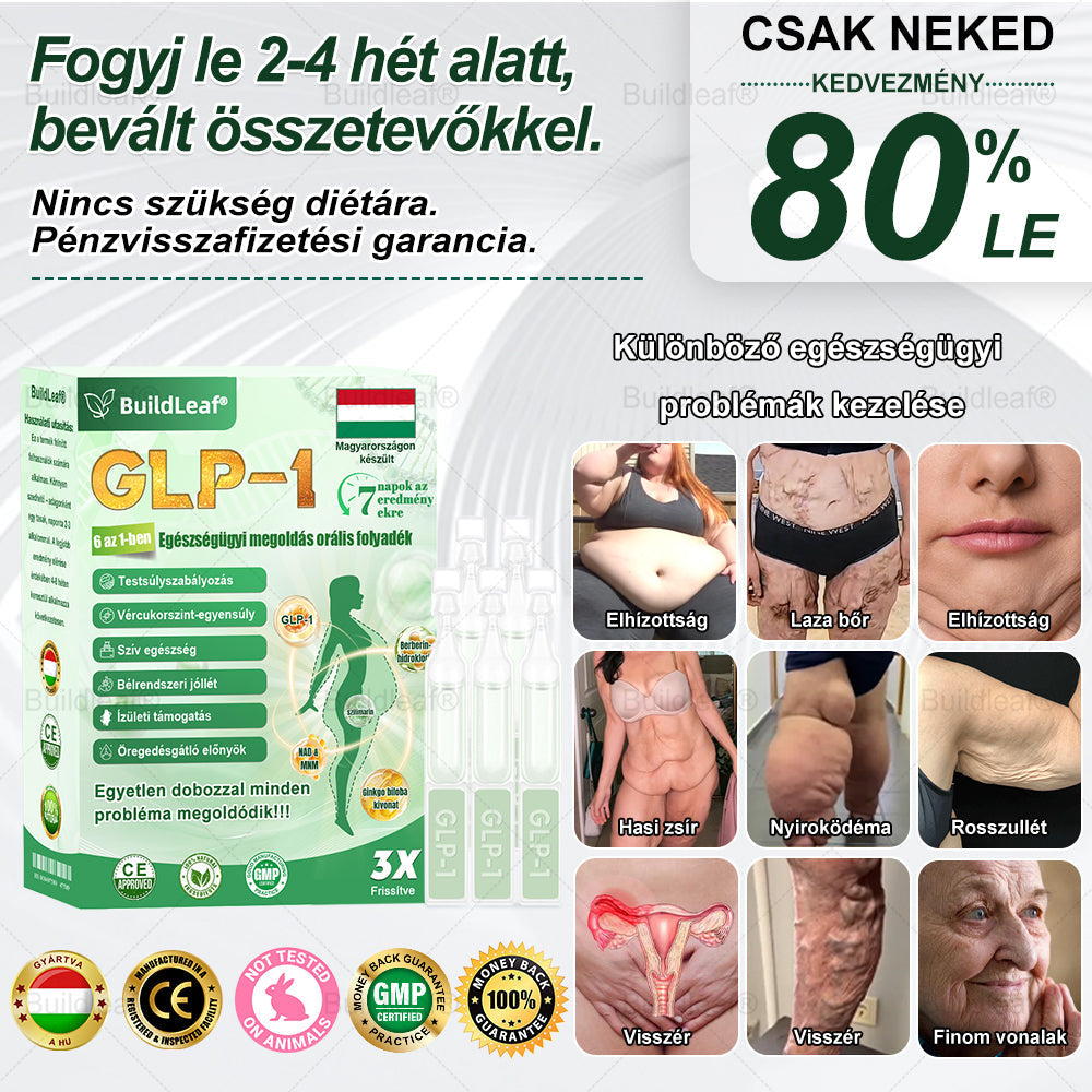 ✈️BuildLeaf® GLP-1 6 az 1-ben egészségügyi oldat szájon át szedhető folyadék ✅ Elhízás, szív- és érrendszeri egészség, cukorbetegség, alvási apnoe, bélrendszeri egészség, ízületi problémák és egyebek esetén